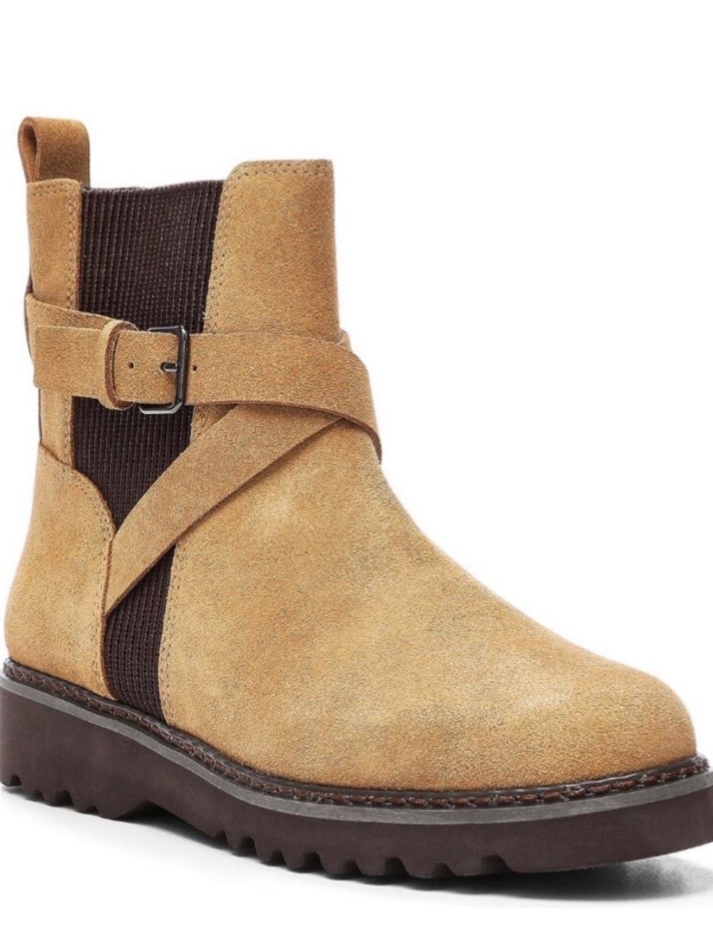 NEW Donald J. Pliner Tan Suede Buckled Lug Sole Booties Size 11
